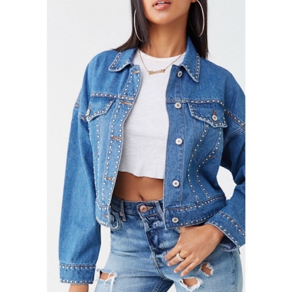 Denim silver studded jean jacket